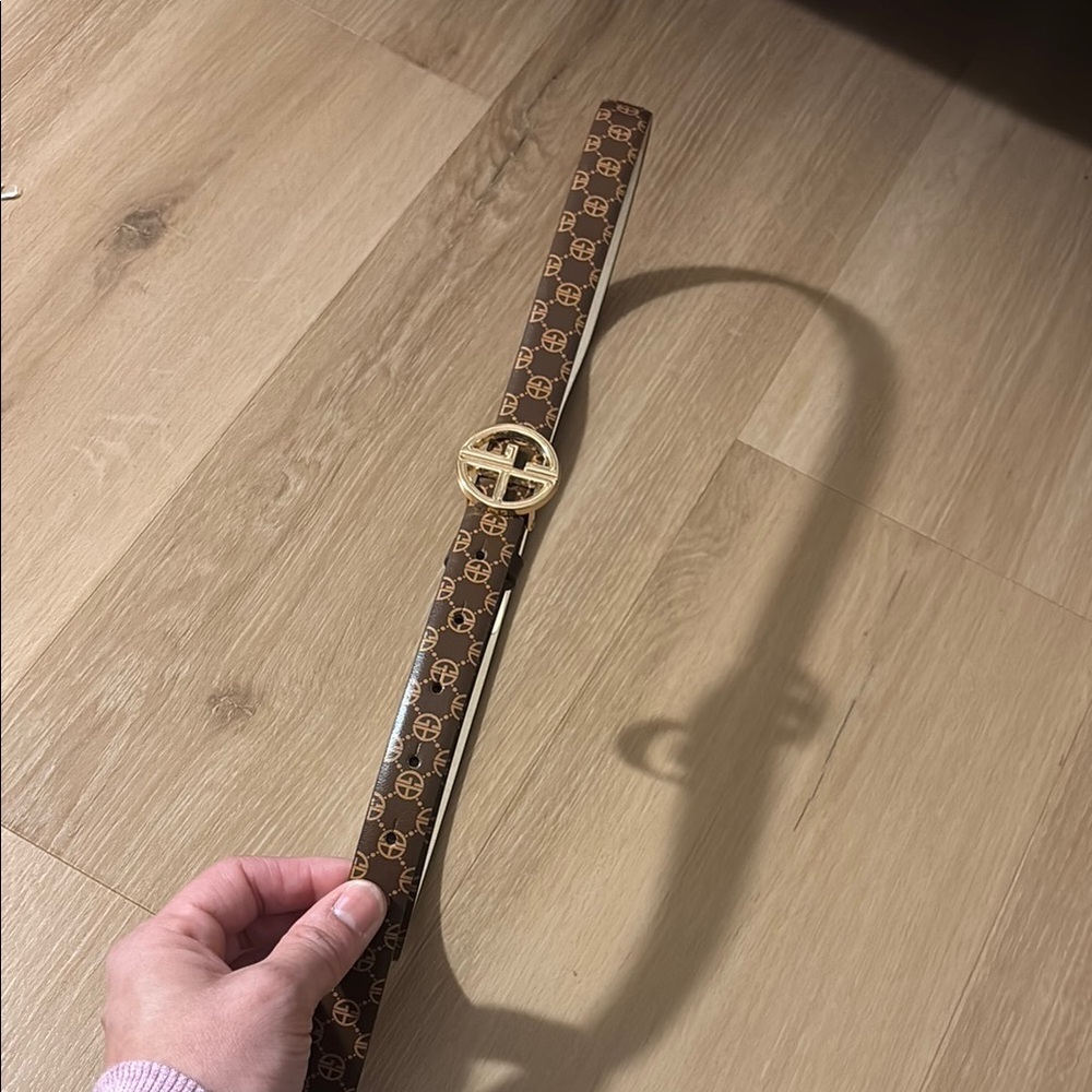 Brown Patterned Belt with Gold Buckle